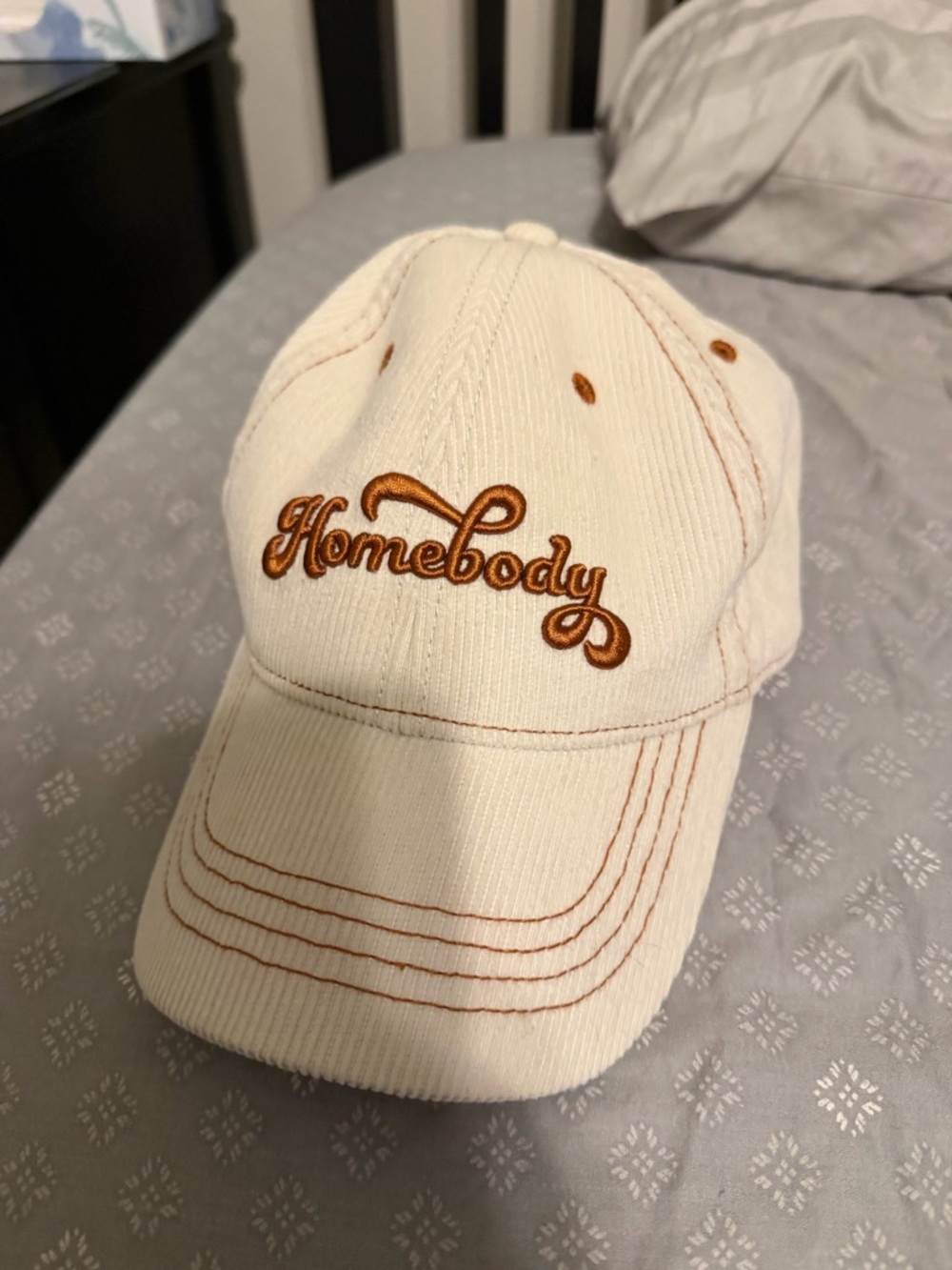 Abercrombie & Fitch Beige Corduroy Cap with Brown Stitching